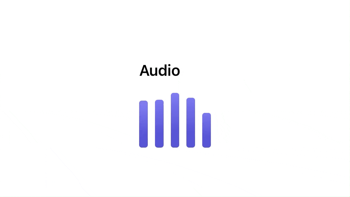 A sneak peek at the audio visualizer we're building, with 6 moving purple bars displayed horizontally