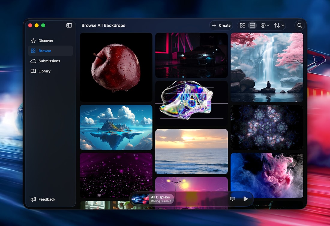 Backdrop's interface showing wallpaper collection