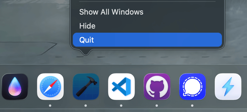 Dock context menu showing Force Quit option