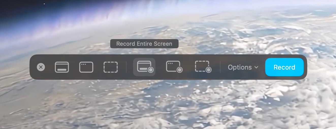 Screen recording options in the Screenshot toolbar on macOS