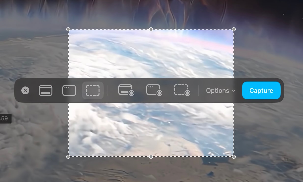 Screenshot toolbar on macOS with capture and recording options