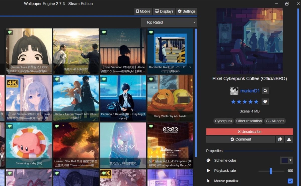 Wallpaper Engine's Steam Workshop library on Windows